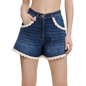 Maje Lakina Crochet Trim Denim Shorts 38